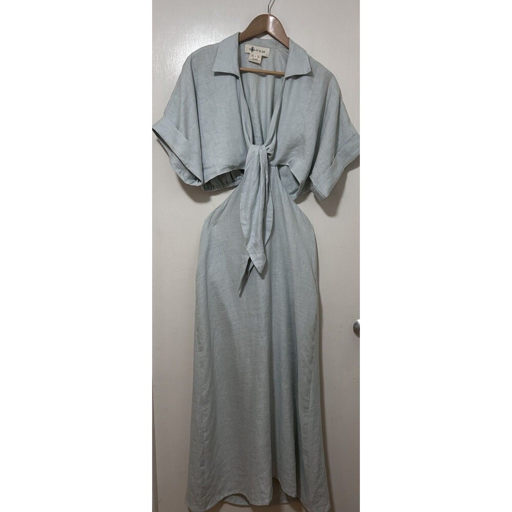 JBQ Just Bee Queen Chiara Linen Dress Seafoam Size L Resort wear Tie Front Midi
